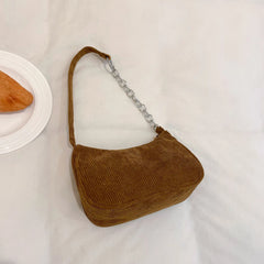 Corduroy Chain Shoulder Bag Clutch Purse Retro Texture Underarm Bag