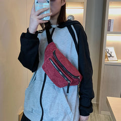 Corduroy Waist Bag Women Zipper Chest Bag