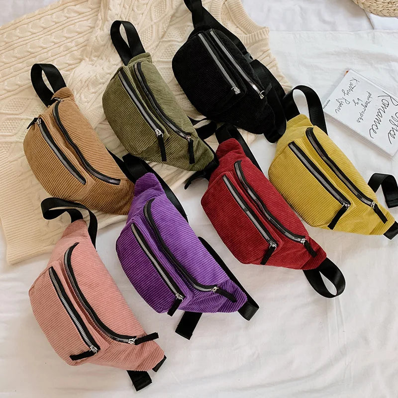 Corduroy Waist Bag Zipper Chest Bag for Sport Travel