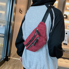 Corduroy Waist Bag Zipper Chest Bag for Sport Travel