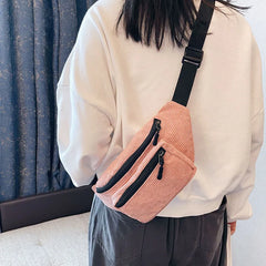 Corduroy Women's Waist Bag Zipper Chest Bag
