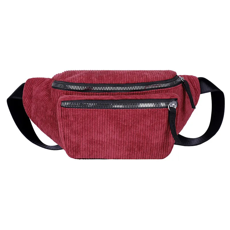 Women's Corduroy Waist Bag Chest Bag for Casual Wear