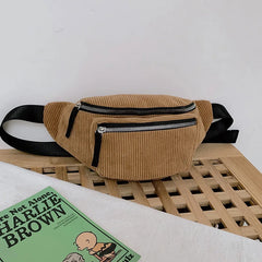 Women's Corduroy Waist Bag Chest Bag for Casual Wear