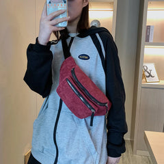 Women's Zipper Chest Bag Corduroy Waist Bag