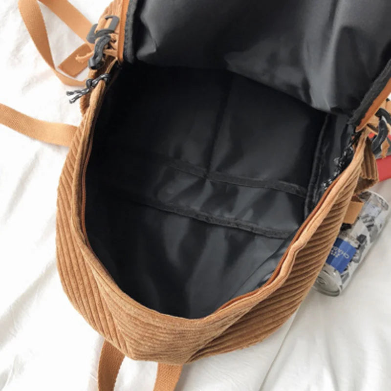 Corduroy Women Backpack Female School Bag for Teens Girls College Travel