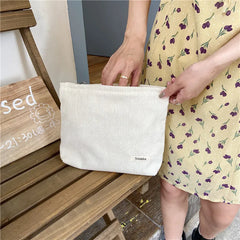 Corduroy Women Cosmetic Bag Makeup Pouch Hand Travel Zipper Clutch Phone Purse