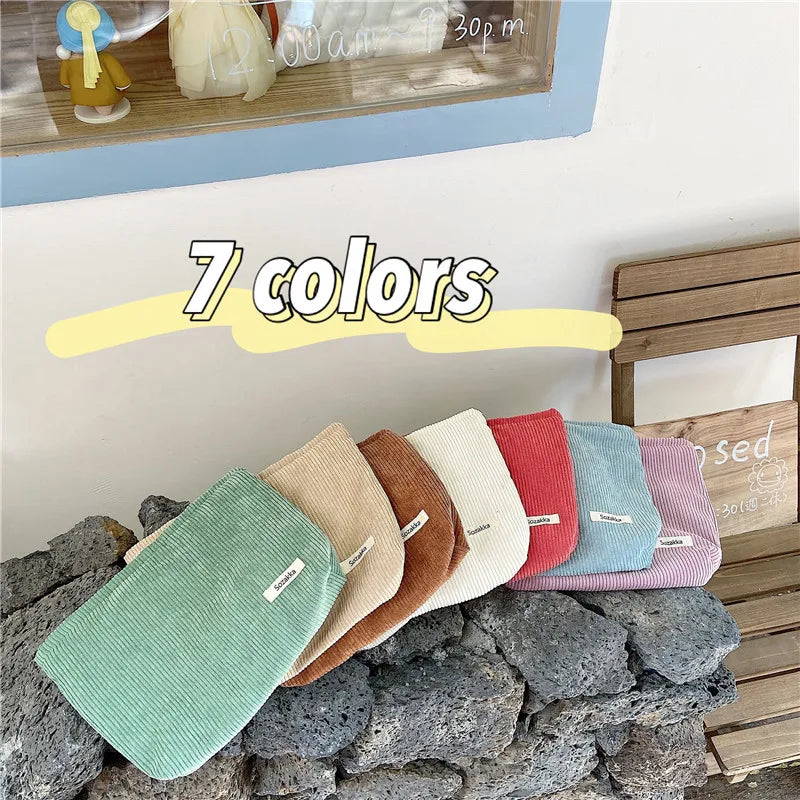 Corduroy Women Cosmetic Bag Makeup Pouch Hand Travel Zipper Clutch Phone Purse