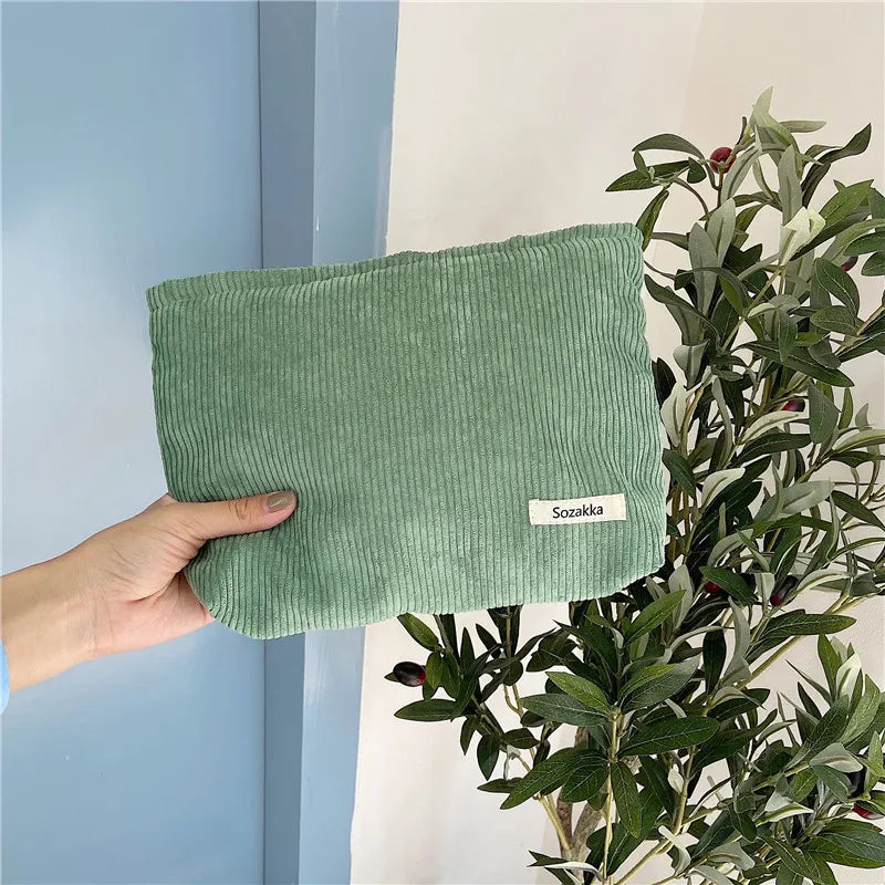 Corduroy Women Cosmetic Bag Makeup Pouch Hand Travel Zipper Clutch Phone Purse
