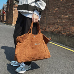 Corduroy Women Crossbody Bag Large Capacity Striped Soft Travel Shoulder Bag