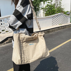 Corduroy Women Crossbody Bag Large Capacity Striped Soft Travel Shoulder Bag