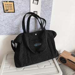 Corduroy Women Crossbody Bag Large Capacity Striped Soft Travel Shoulder Bag