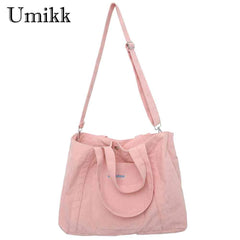 Corduroy Women Handbags Casual Large Capacity Ladies Crossbody Bag