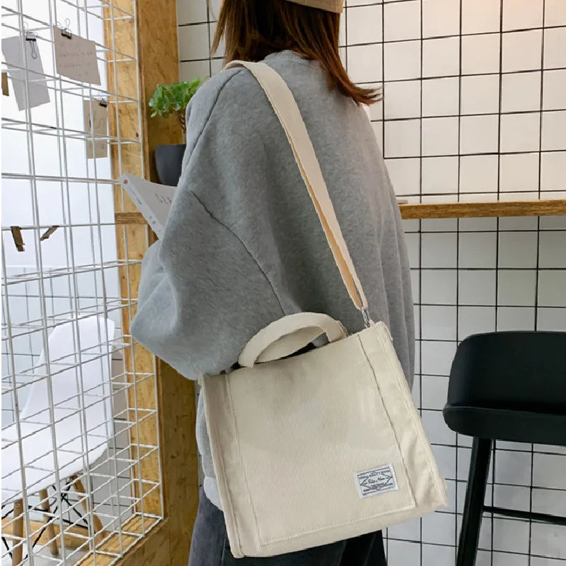 Corduroy Women Handbags Shoulder Bag Small Canvas Handbag Zipper Casual Tote Bag