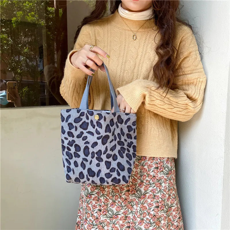 Corduroy Women Small Lunch Box Bento Handbag Daisy Print Mini Tote