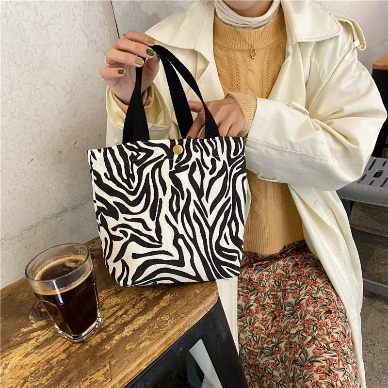 Corduroy Women Small Lunch Box Bento Handbag Daisy Print Mini Tote