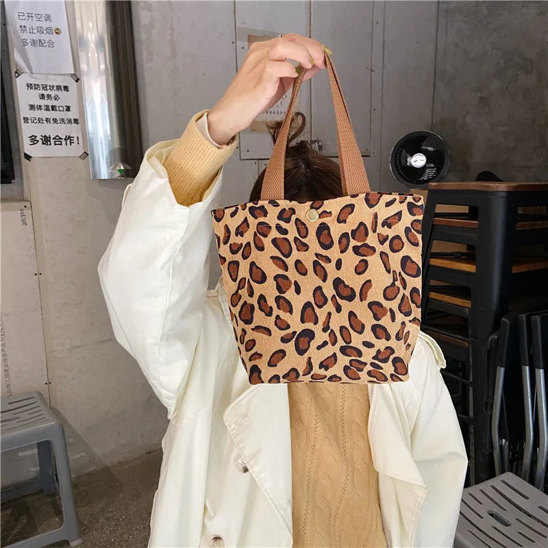 Corduroy Women Small Lunch Box Bento Handbag Daisy Print Mini Tote