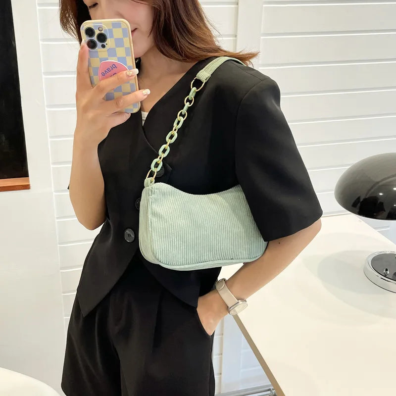 Corduroy Women's Bag Soft Handbag One-Shoulder Crossbody Shoulder Bag
