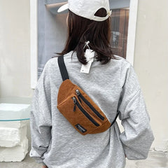 Corduroy Women Waist Bag Small Canvas Casual Shoulder Crossbody Fanny Pack