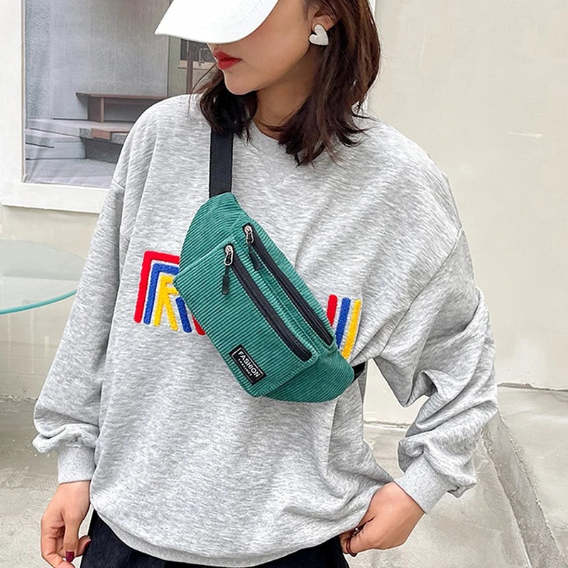 Corduroy Women's Waist Bag Small Canvas Ladies Shoulder Crossbody Bags For Women