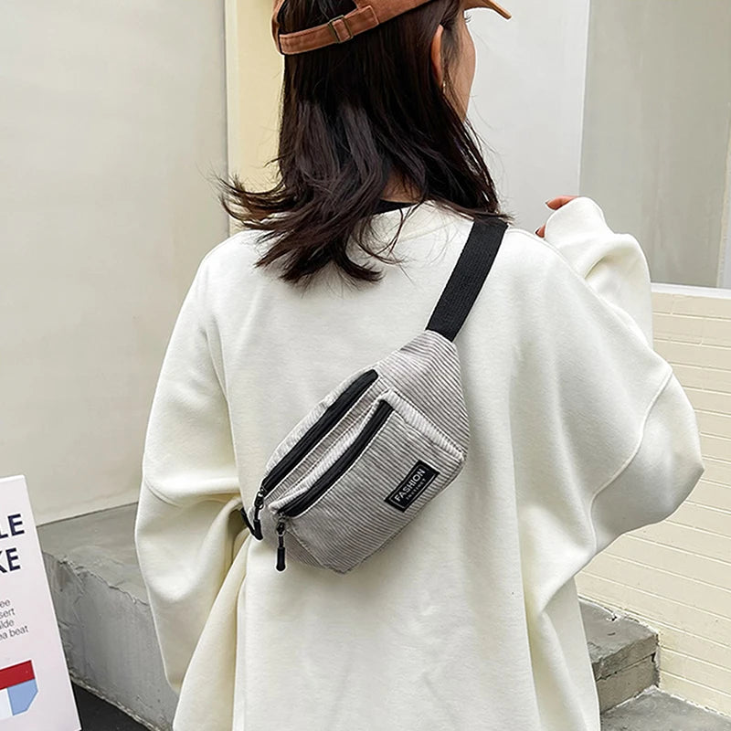 Corduroy Women's Waist Bag Small Canvas Ladies Shoulder Crossbody Bags For Women