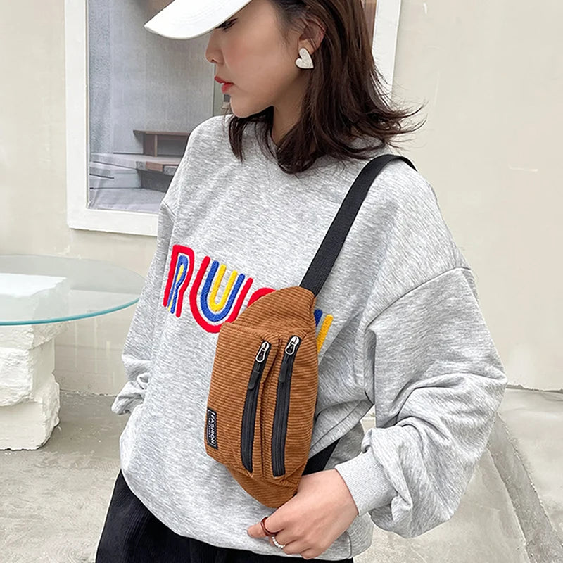 Corduroy Women's Waist Bag Canvas Ladies Crossbody Bags