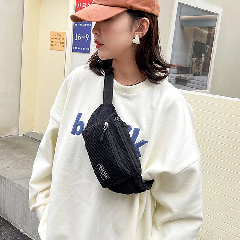 Corduroy Waist Bag Small Canvas Ladies Shoulder Crossbody