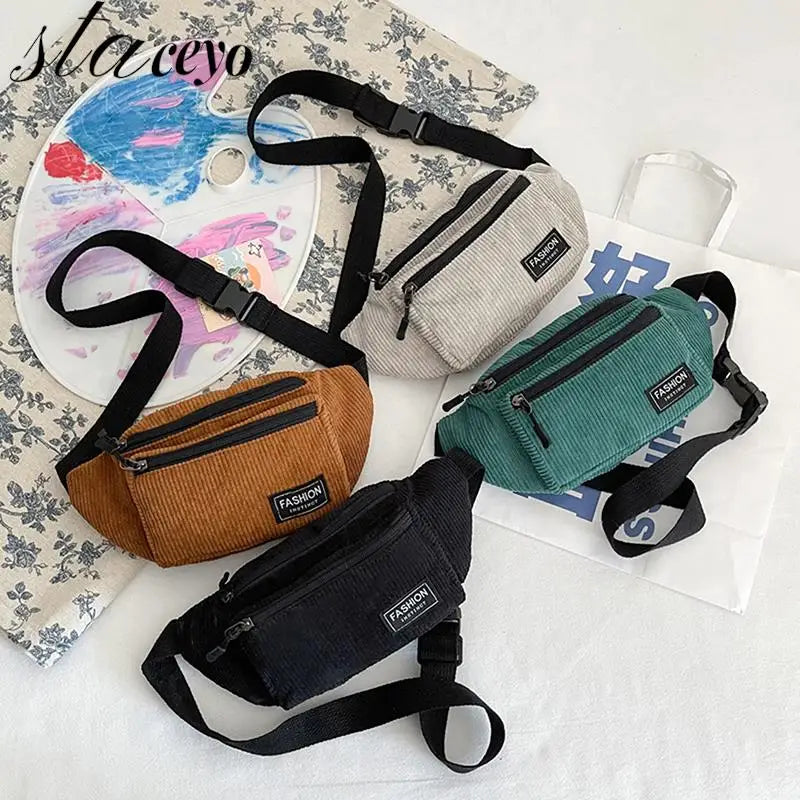 Corduroy Women's Waist Bag Small Canvas Ladies Shoulder Crossbody Bags For Women