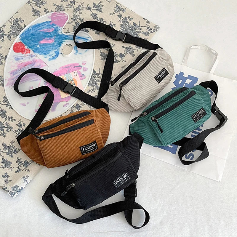 Corduroy Women's Waist Bag Canvas Ladies Crossbody Bags