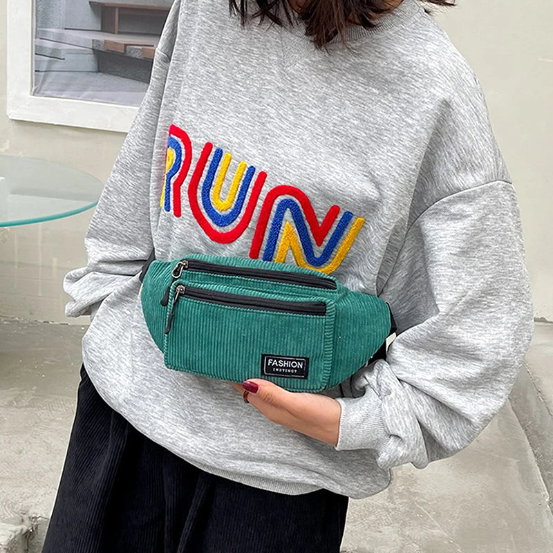 Corduroy Waist Bag Crossbody Canvas Messenger Purse Women