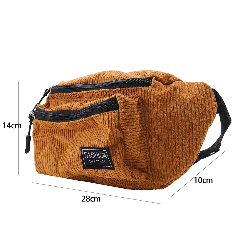 Women's Corduroy Waist Bag Canvas Crossbody Fanny Pack