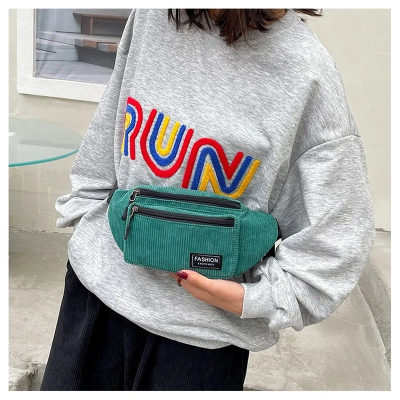 Corduroy Women's Waist Bag Small Canvas Shoulder Crossbody Fanny Pack