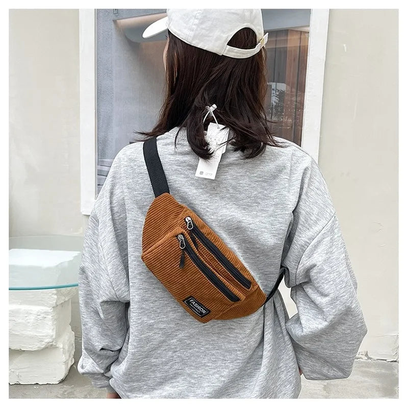 Corduroy Waist Bag Canvas Shoulder Crossbody