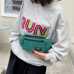 Corduroy Women's Waist Bag Canvas Shoulder Crossbody Fanny Pack Phone Chest Bag