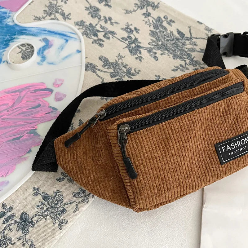 Corduroy Women's Waist Bag Canvas Shoulder Crossbody Fanny Pack Phone Chest Bag