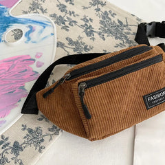 Corduroy Women's Waist Bag Canvas Shoulder Crossbody Fanny Pack Phone Chest Bag