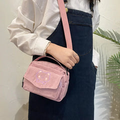 Corduroy Zipper Bag Satchel Travel Purse Handbag for Women Girls