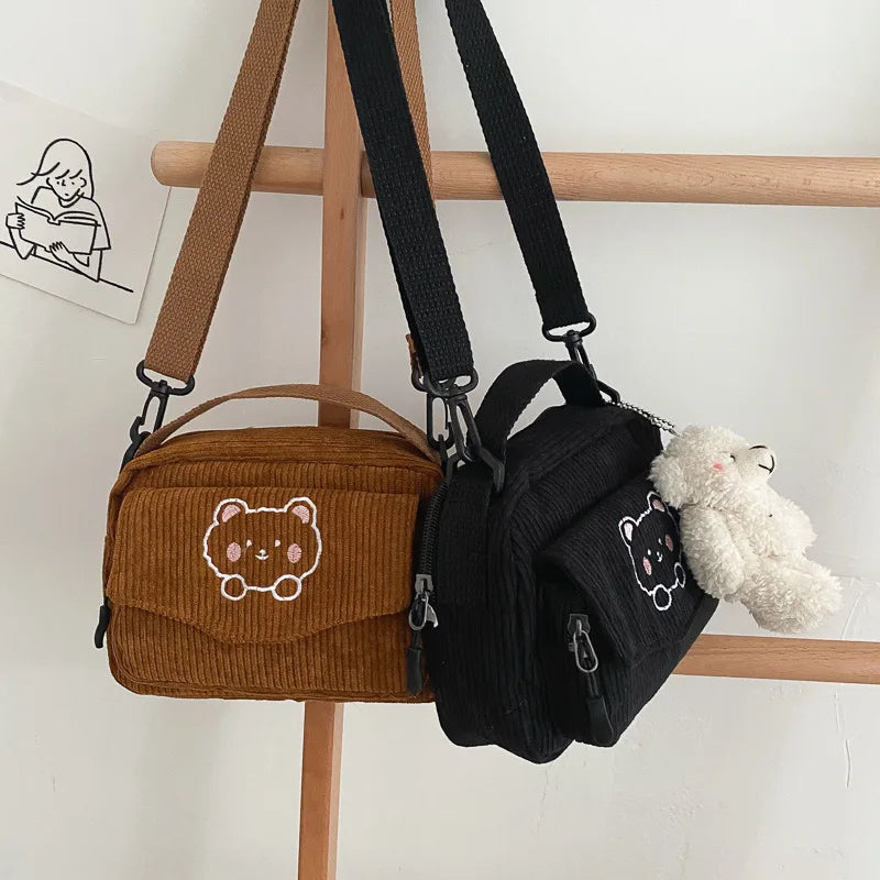 Corduroy Zipper Bag Satchel Travel Purse Handbag for Women Girls