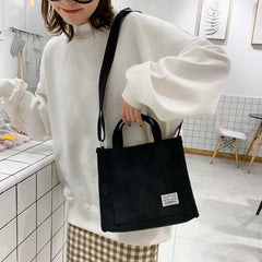 Corduroy Zipper Women Handbags Small Canvas Shoulder Bag Casual Tote Eco Crossbo