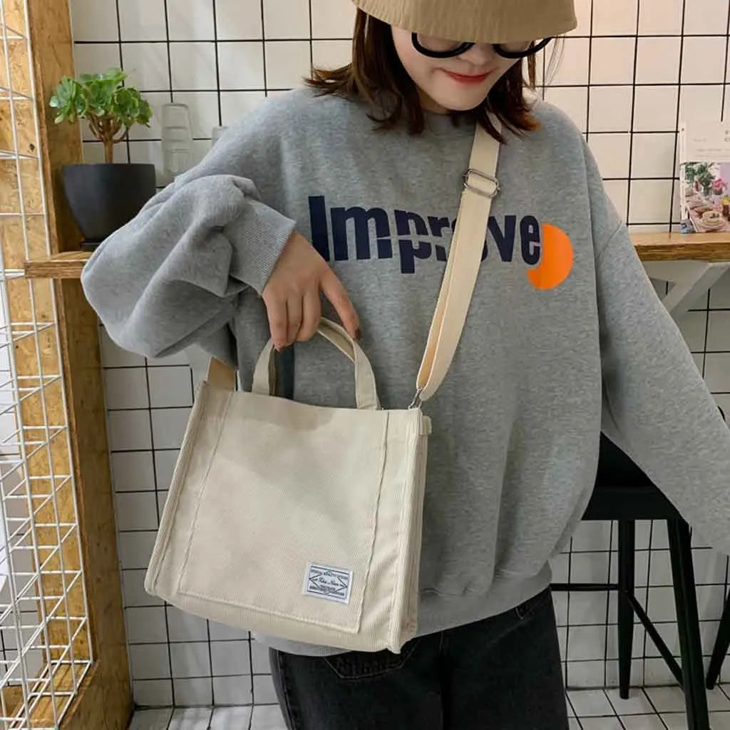 Corduroy Zipper Women Handbags Small Canvas Shoulder Bag Casual Tote Eco Crossbo