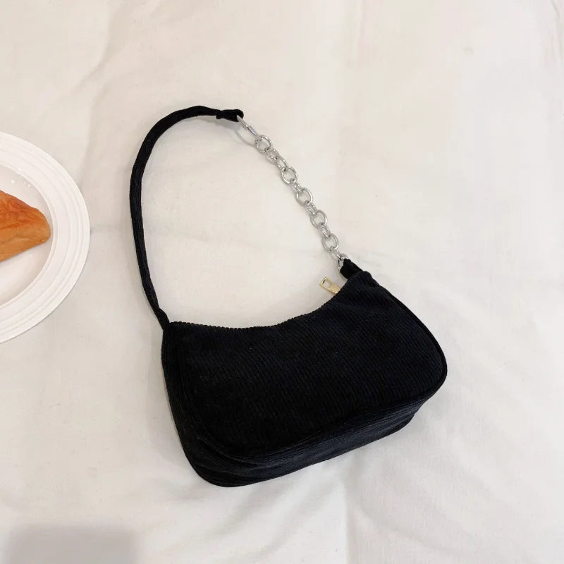 Corduroy Small Bag Retro Armpit Bag Chain Shoulder Bag