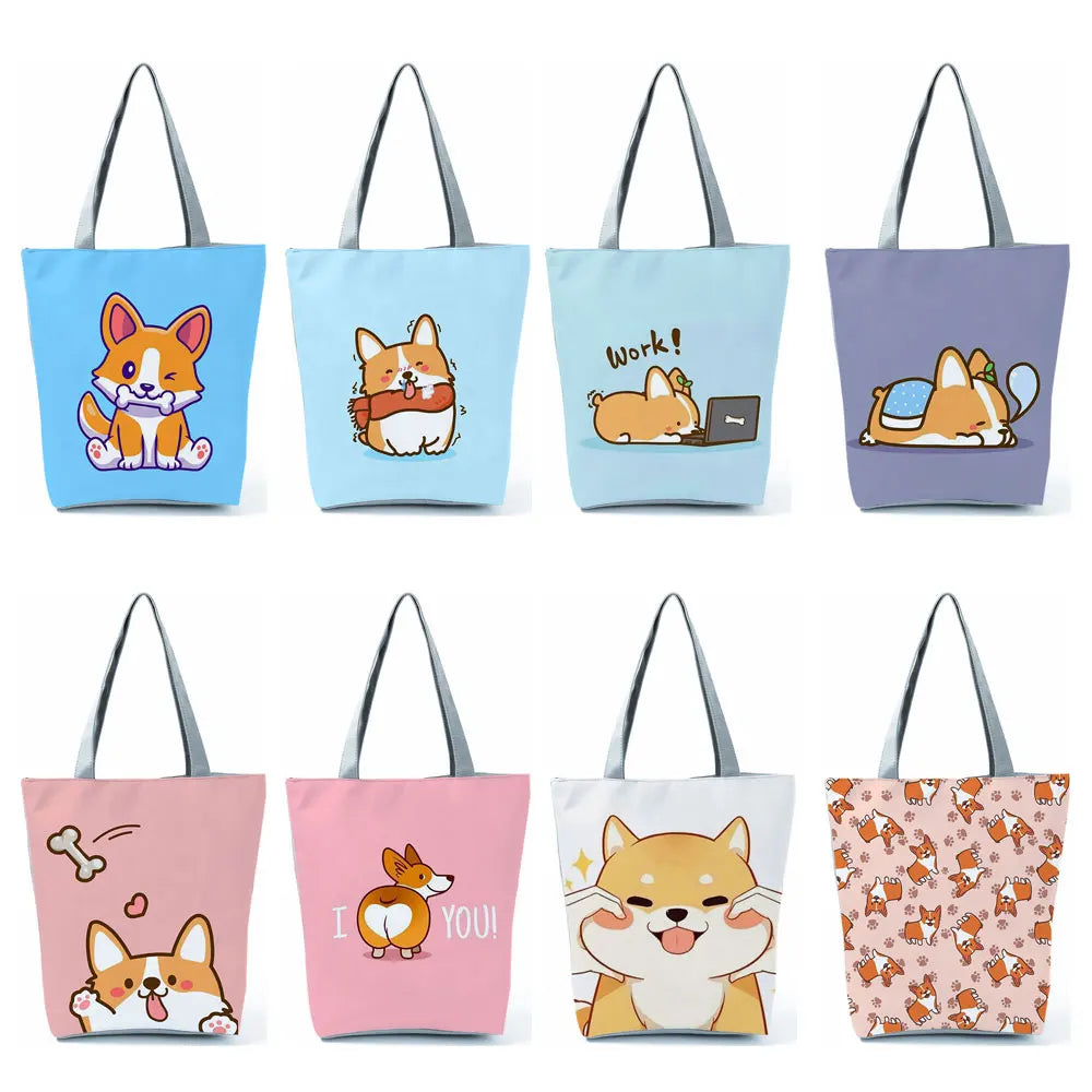 Corgi Print Bags Tote Reusable Commuting Totes Eco Shopping Bag