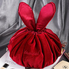 Velvet Soft Makeup Bag Drawstring Rabbit Ear Travel Cosmetic Organizer
