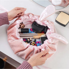Velvet Soft Makeup Bag Drawstring Rabbit Ear Travel Cosmetic Organizer