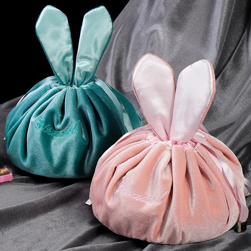 Velvet Soft Makeup Bag Drawstring Rabbit Ear Travel Cosmetic Organizer