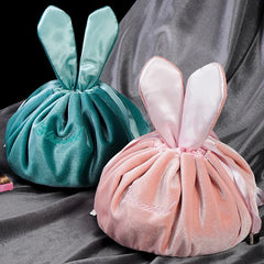 Velvet Soft Makeup Bag Drawstring Rabbit Ear Travel Cosmetic Organizer