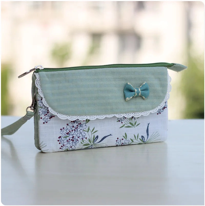 Floral Printing Organizer Wallet Women Flower Bow Small Money Clutch Bag