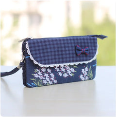 Floral Printing Organizer Wallet Women Flower Bow Small Money Clutch Bag