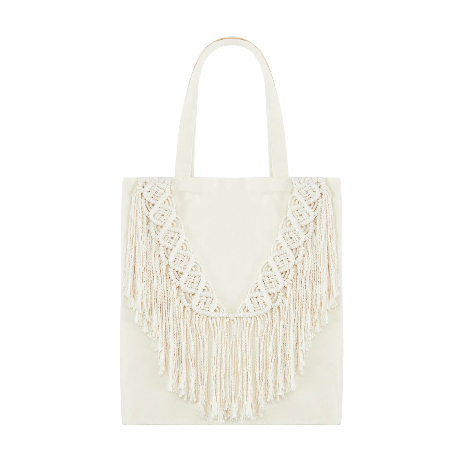 Cotton Linen Braided Tote Bag with Tassels - Casual Women's Handbag