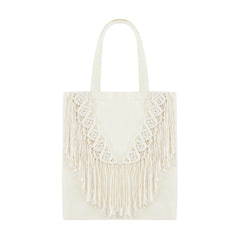 Cotton Linen Braided Tote Bag with Tassels - Casual Women's Handbag