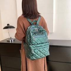 Cotton Padded Backpack Waterproof Rhombic Lattice Bags For Women